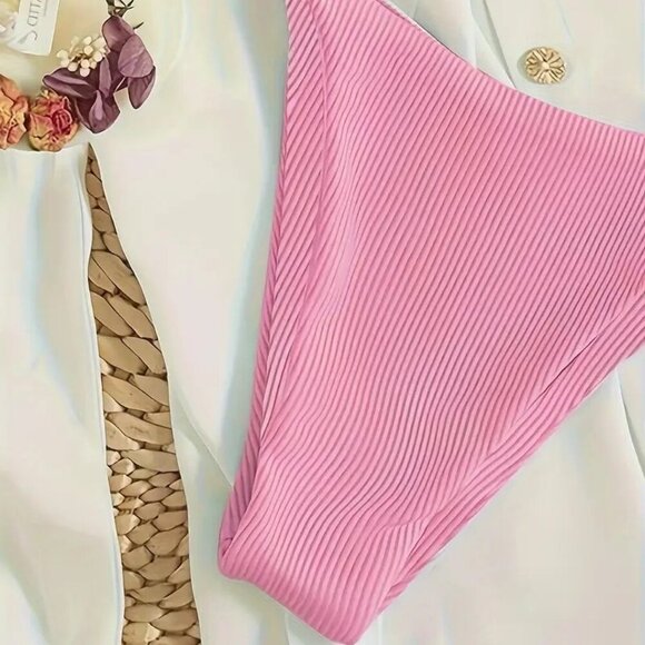 Bikini Set Halter Neck Swimwear, Adjustable Tie String (Color: Pink) - Picture 5 of 5